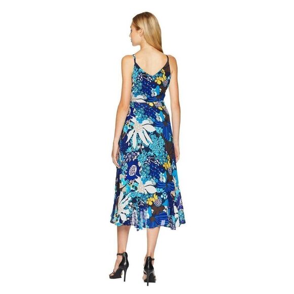 Trina Turk Found In Translation Kaciee Wrap Midi Dress Blue Multi Size 6-8 M - Picture 2 of 12
